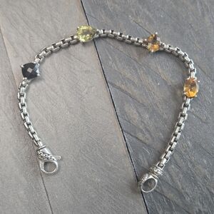 JAI Sterling Silver Gemstone Box Chain Bracelet